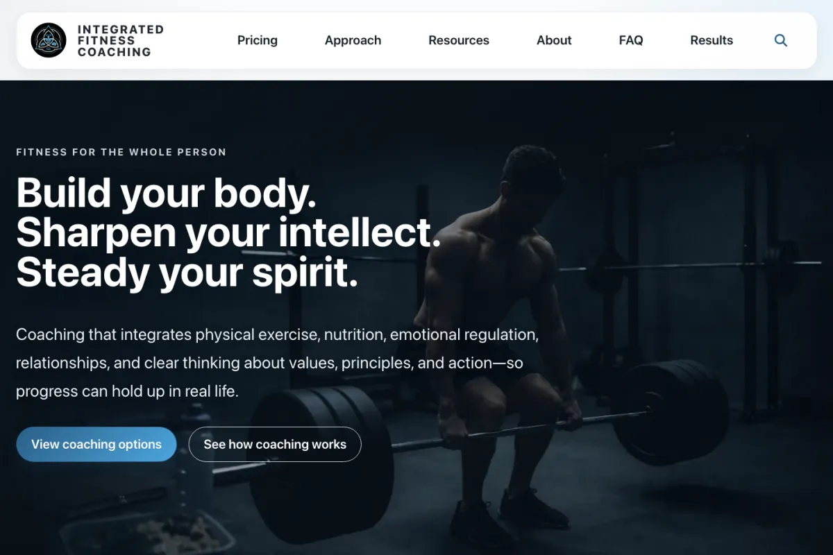 Desktop view of the Integrated Fitness Coaching website