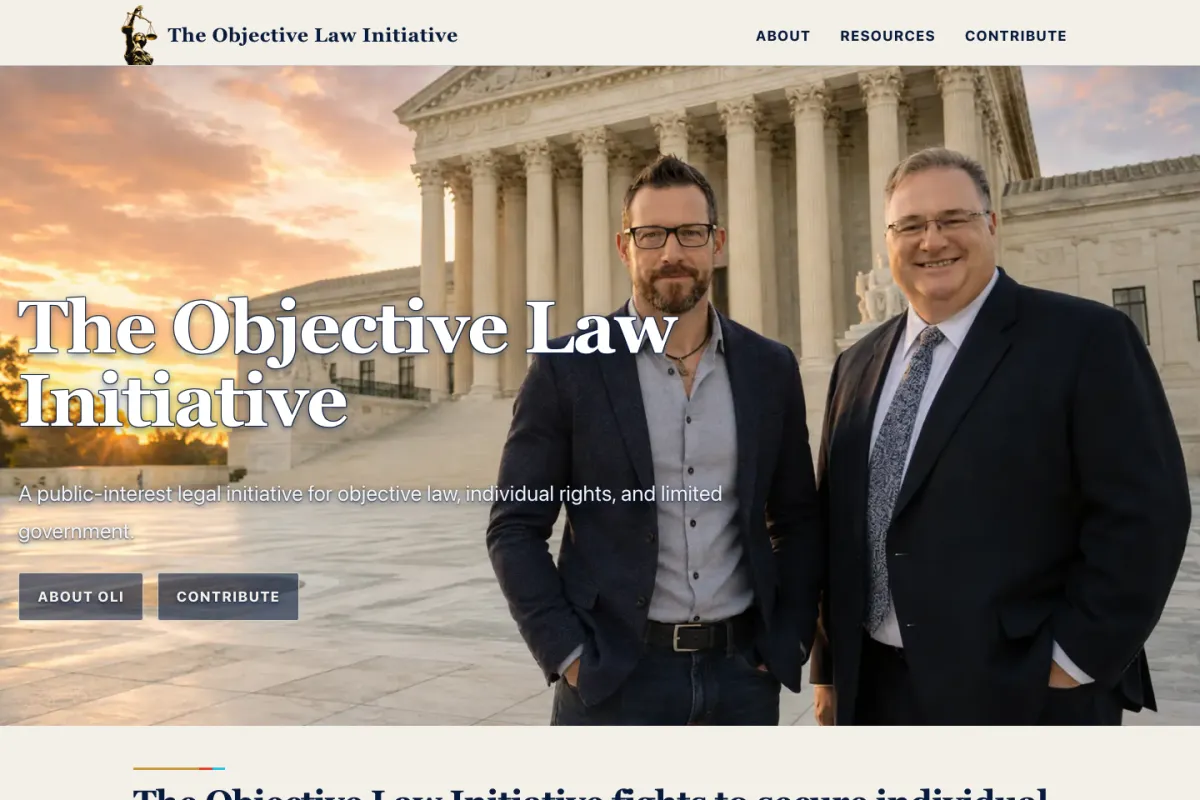 Desktop view of The Objective Law Initiative website